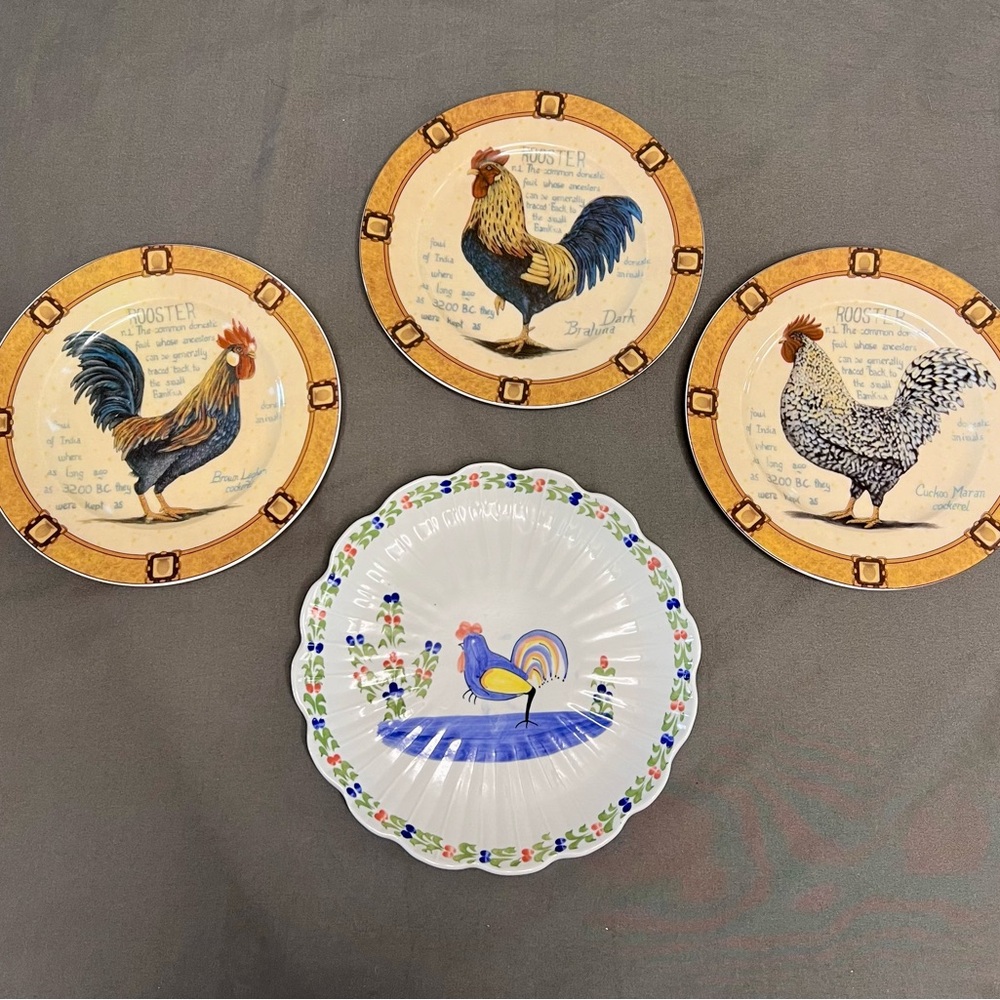 Set Of 3 Henriette Rooster Salad Plates & One Made In Thailand 7.5”